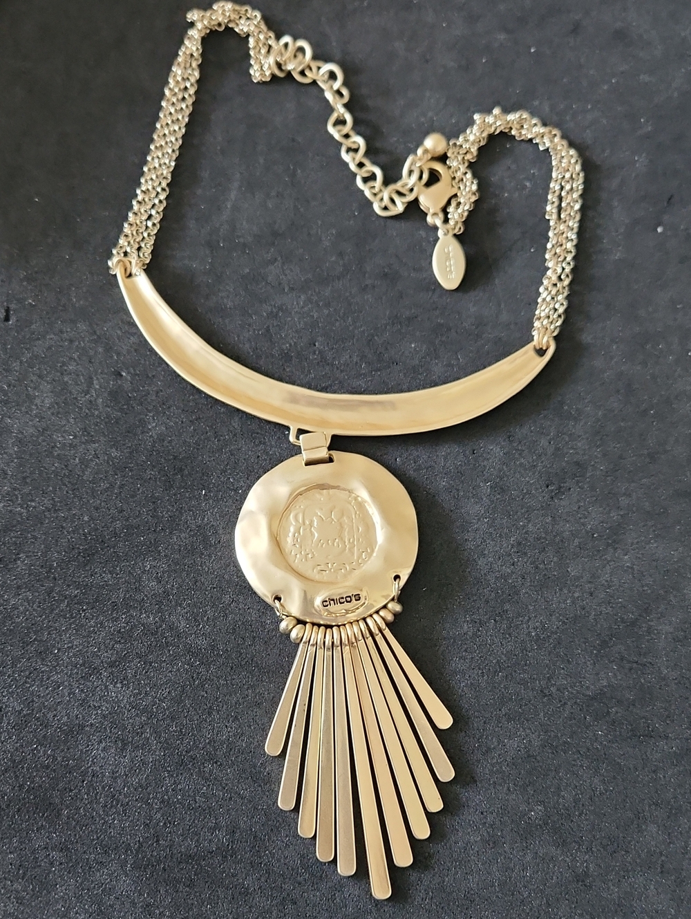 Chico's Gold Fringe Medallion Collar Necklace